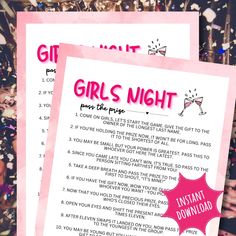 Girls Night Pass The Prize Left Right Game Check out these other fun Girls Night Games! ➡️Girls Night Scavenger Hunt: https://etsy.me/3JV1xDS ➡️Girls Night Board Games: https://etsy.me/4bc55hd ➡️Girls Night Finish The Phrase: https://etsy.me/3WAYRml ➡️Girls Night Drunk Dice: https://etsy.me/4acOhFp  Are you seeking a fun and engaging activity to create the perfect atmosphere for girls night, ladies luncheon, brunch or tea? This fun Pass The Prize game from Party Prints Press is just what you need! This game is a simple poem that you can read aloud to participants or print out a copy for each to read along!  You'll need a small gift to give the winner of this game. A simple gift card is always a great idea, or you can choose something more spiffy like a bottle of champagne or wine! It's eve Girls Night Dinner, Girls Night Games, Simple Poems, Bff Girls, Girl Sleepover, Galentines Party, Ladies Night, Slumber Parties, Party Activities