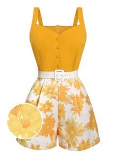 Yellow Womens Outfits, Vintage Summer Outfits 1950s, 50s Summer Fashion, 1950s Summer Fashion, Sun Powers, 50s Inspired Outfits, Lemon Outfit, Yellow Shirt Outfit, 1960s Clothing