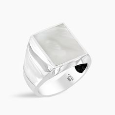 OTTASILVER Mens Silver Ring - White Polished Signet Ring As A Gift, White Polished Finish Signet Ring As Gift, White Rectangular Classic Signet Ring, White Sterling Silver Signet Ring Minimalist Style, White Sterling Silver Signet Ring With Polished Finish, Classic Rings With Polished Finish For Father's Day, Classic Ring With Polished Finish For Father's Day, Minimalist White Sterling Silver Signet Ring, White Polished Signet Ring For Formal Occasions