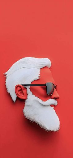 a man's head wearing sunglasses and a santa claus hat on a red background