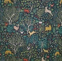 an animal themed wallpaper with trees and animals in the forest, on a dark blue background