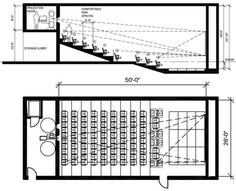 the floor plan for an office building with two levels and three sections, each showing different areas