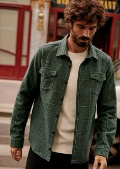 Ny Outfits, Checkered Shirt, Mens Fall, Mens Casual Outfits, Blue Wool, Check Pattern, Parisian Style