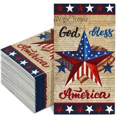 two folded patriotic cards with the words god made america written in red, white and blue stars