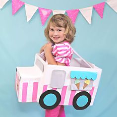 Diy Ice Cream Truck Cardboard Boxes, Ice Cream Truck Cardboard, Diy Ice Cream Truck, Ice Cream Costume, Ice Cream Car, Car Costume, Cardboard Box Car, Cardboard Car, Truck Diy