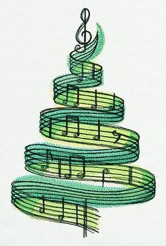 a drawing of a christmas tree with musical notes on it's top and bottom