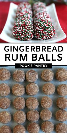 gingerbread rum balls with sprinkles on top and in the background, there is