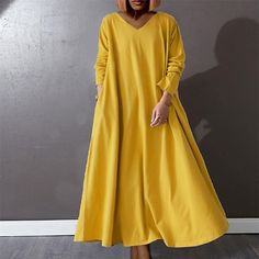 Season:Winter,Fall; Fabric:Cotton; Sleeve Length:Long Sleeve; Look After Me:Machine wash,Hand wash; Gender:Women's; Style:Basic,Casual; Elasticity:Micro-elastic; Occasion:Vacation,Daily,Going out,Weekend; Fit Type:Regular Fit; Dresses Type:Casual Dress,Shirt Dress,A Line Dress,Swing Dress; Pattern:Pure Color; Design:Patchwork; Neckline:V Neck; Special Size:Plus Size; Front page:FF; Listing Date:11/11/2022; Bust:; Length:; Shoulder Width:; Sleeve:; Waist:; Special selected products:PlusSize; Fit US Size:; Fit UK Size:; Fit EU Size:; Dress Length Type:Maxi long Dress Maxi Long Dress, Vacation Dress, Style Basic, Plus Size Maxi, Fall Fabric, Sweater Dress Midi, Casual Stylish, Plus Size Maxi Dresses, Vacation Dresses