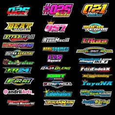 the logos for various games are displayed on a black background in this image, there is an