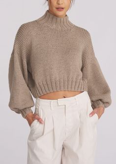 Evie Crop Sweater - Taupe - house of lolo Taupe House, Crop Sweater, Vest White, Velvet Jacket, Women Artisans, Cropped Sweater, Cashmere Sweaters, Sweater Jacket, Turtleneck Sweater