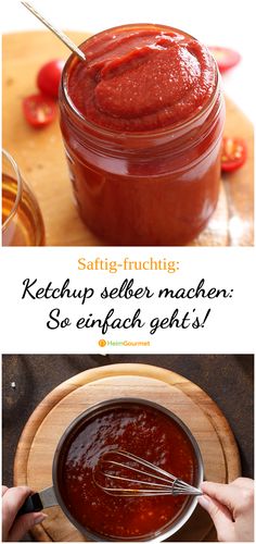 two pictures showing how to make ketchup sauce