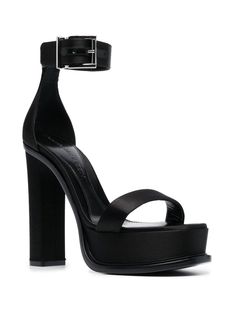 Luxury Chunky Platform Heels With Open Heel, Luxury Open Heel Chunky Platform Heels, Luxury Chunky Platform Sandals, Luxury Open Toe Chunky Platform Heels, Luxury Open Toe Heels With Chunky Platform, Luxury Chunky Platform Heels, Designer Platform Sandals With Ankle Strap, Luxury Black Chunky Platform Heels, Designer Ankle Strap Platform Sandals