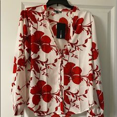 Beautiful Blouse, Dress Up Or Down. Colors Are Amazing In Person. Runs True To Size. Must Have!! Red Long Sleeve Blouse With Floral Print, Long Sleeve Red Blouse With Floral Print, Red Long Sleeve Blouse For Day Out, Red Floral Print Blouse For Work, Workwear Red Blouse With Floral Print, Red Floral Print Top For Work, Red Floral Print Tops For Work, Red Floral Print Top For Workwear, Red Floral Print Button-up Blouse