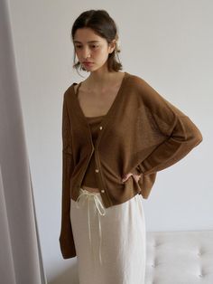 Composition : LINEN 65% + RAYON 35%Color : BROWNCountry of Origin : Republic of Korea Linen Cardigan, Cardigan Top, Knitwear Cardigan, Knitwear, Composition, The Originals, My Style, Clothes For Women, Clothes