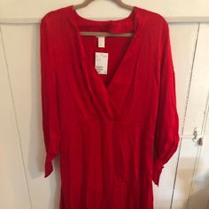 Beautiful Faux Wrap H&M Red Dress. Nwt. Wear To Work Or To Dinner. Button Detail On Sleeve. H&m V-neck Midi Dress For Fall, H&m V-neck Dress For Fall, H&m Long Sleeve Midi Dress For Fall, Red Buttoned Midi Dress For Fall, H&m V-neck Fall Dresses, H&m Long Sleeve Midi Dress For Party, H&m Long Sleeve Party Midi Dress, Long Sleeve H&m Midi Dress For Party, Silky Red Dress