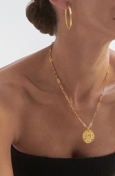 Monica Vinader Goddess Coin Pendant Necklace | Nordstrom Recycled Gold Medallion Coin Pendant, Recycled Gold Medallion Necklace With Coin Pendant, Gold Medallion Coin Necklace With Cable Chain, Medallion Coin Necklace With Cable Chain As Gift, Medallion Coin Necklace On Cable Chain As Gift, Moss Jewelry, Stackable Necklaces, Jewlery Necklace, Pretty Jewelry Necklaces