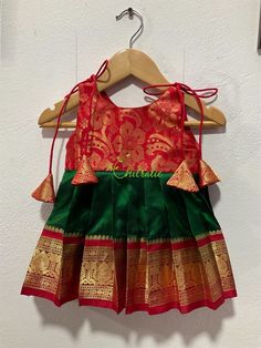 READY TO DISPATCH. Size available-0-3 years The yoke portion of the frock is made of floral weaved silk fabric and the skirt portion is made of Kanchipuram silk fabric. The dress is fully lined with cotton fabric. The stitches are concealed. The frock is from our new collection "Papa Ki Pari'. Please Visit Our Shop For More Unique Collection https://www.etsy.com/shop/Chitralie BUYER'S PLEASE LEAVE YOUR CONTACT NUMBER. It's necessary for shipping Cradle Ceremony, Pattu Pavadai, Frock Designs, Half Saree Lehenga, Dress For Baby, Baby Skirt, Frock Design, Girl Online, Red Silk