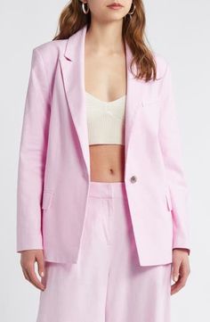 Open Edit Linen Blend Blazer | Nordstrom Welt Pocket, Linen Blend, Top Brands, Jackets For Women, Nordstrom, Desk, Size Medium, Spandex, Blazer