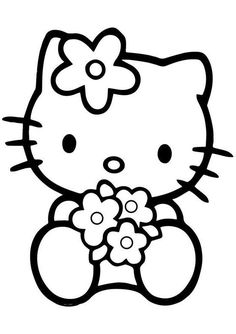 a hello kitty coloring page with flowers