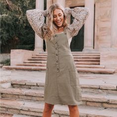 Super Cute Jumper Dress Womens Fall Sweater Dresses, Cute Feminine Dresses, Midi Jumper Dress Outfit, Khaki Knee-length Fall Dress, Khaki Knee-length Dress For Fall, Knee-length Khaki Dress For Fall, Khaki Knee-length Mini Dress For Spring, Khaki Knee-length Spring Dress, Casual Khaki Knee-length Dress