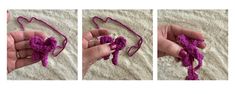 three pictures show how to crochet an object with yarn