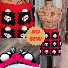 there is a crocheted skirt with skulls on it and the words no sew are