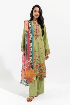 Beechtree Pink Pistachio-Embroidered-3P-Lawn Spring Summer Lawn Sara Clothes, Shaped Candles, Summer Lawn, Suits Design, Simple Pakistani Dresses, Lawn Suits, Easter Dress, Suit Fabric, Pinterest Fashion