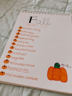 a recipe book with pumpkins drawn on it