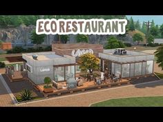 an animated image of a restaurant with people standing outside