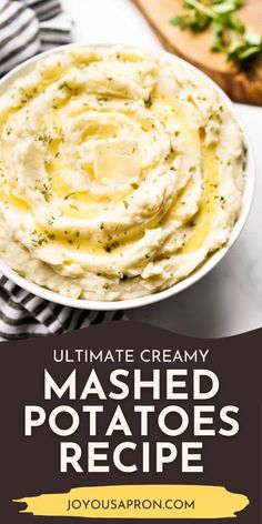 mashed potatoes in a bowl with text overlay