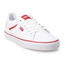 Nwt Super Cute White And Red Sneakers In Box White Synthetic Skate Shoes With Red Sole, White Leather Skate Shoes With Red Sole, White Leather Vans Sneakers, Vans Leather Sneakers With Red Sole, White Vans Synthetic Skate Shoes, White Synthetic Vans Skate Shoes, Vans White Synthetic Sneakers, White And Red Sneakers, Sneakers In Box