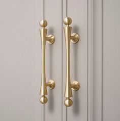 two golden handles on a white door