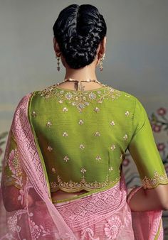 Brasso Saree, Blouse Designs High Neck, Baby Pink Color, New Saree Blouse Designs, Latest Model Blouse Designs, Fashionable Saree Blouse Designs, Cutwork Blouse Designs, Wedding Blouse Designs, Simple Blouse Designs