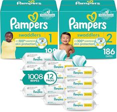 two boxes of pampers swaddlers and one box of wipes