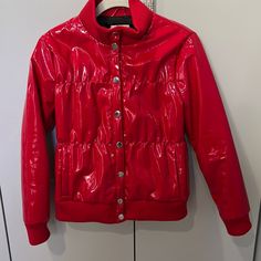 Never Worn But Tag Has Been Removed! Casual Fitted Red Puffer Jacket, Red Puffer Jacket For Fall, Red Fall Puffer Jacket, Red Puffer Outerwear For Fall, Casual Red Puffer Outerwear, Red Casual Puffer Jacket For Spring, Red Spring Puffer Outerwear, Red Puffer Jacket For Spring, Red Trendy Long Sleeve Puffer Jacket