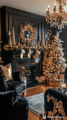 a living room filled with furniture and a christmas tree