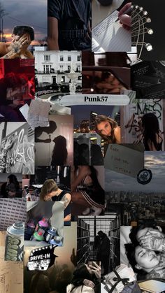 a collage of photos with the words punk on them and images in black and white