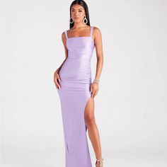 Lavender Color Prom Dress With An Open Back And A Bow On The Lower Back From Windsor Size: M Long Purple Formal Dress, Light Purple Long Dresses, Light Purple Hoco Dress Long, Lavender Hoco Dress Long, Windsor Purple Dress, Lavender Formal Dresses, Light Purple Formal Dress Long, Purple Prom Dress Simple, Banquet Dresses Long