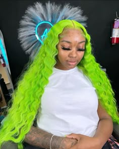 Cosplay Hairstyles, Wigs Bob, Hair Frontal, Green Wig, Pretty Braided Hairstyles