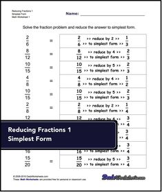 Reducing Fractions Reduce Fractions, Simple Fractions Worksheets, Simplest Form Fractions, Multiplying Fractions Worksheets, Simplifying Radical Expressions, Math Helper, Reducing Fractions, Math Fractions Worksheets, Proper Fractions