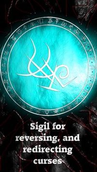 a blue and white circle with the words, sigil for revetizing and redirecting curses