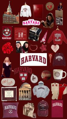 the harvard logo is surrounded by many different items