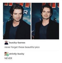 two pictures of the same man in different poses, one is looking at the camera