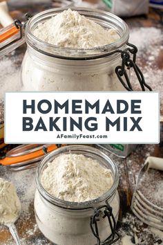 homemade baking mix in two jars with the title overlay