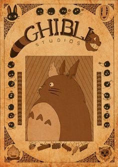 a poster with an image of a cartoon character in the center and words that read, chibi studios