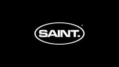 the saint logo is shown on a black background with white letters and an oval shape