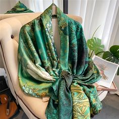 90 *180cm Luxury Brand Satin Silk Scarf Women Fashion Shawl Pashmina Hijab Foulard Designer Print Professional Accessories, Beach Scarf, Hair Scarves, Designer Scarf, 60s Style, Printed Scarf, Scarf Women Fashion, Designer Scarves, Lightweight Scarf