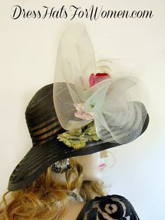 Ladies Designer Sheer Black Wide Brimmed Bridal Church Formal Kentucky Derby Hat. This Fashion Custom Made Hat Is Trimmed With A Sheer Large Pistachio Green Crinoline Bow, Adorned With Vintage Handmade Silk Millinery Flowers. The Beautiful Colors Within This Flower Include: Hot Pink, Light Pink, White, Ivory, Lime Green, Pistachio Green, And Lavender Purple. Placed Behind This Gorgeous Bow And Flower Are Vintage Velvet Multi Shades Of Lime Green Millinery Leaves Accented With Floral Lime Green G Special Occasion Hats, Green And Lavender, Custom Made Hats, Haute Couture Designers, Millinery Flowers, Occasion Hats, Bridal Fascinator, Bridal Hat, Kentucky Derby Hats