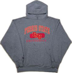 Gray Cotton Hoodie For College, Gray Cotton College Hoodie, Collegiate Cotton Hoodie With Graphic Print, Collegiate Cotton Hoodie With Relaxed Fit, Collegiate Cotton Hoodie In Relaxed Fit, Heather Grey Cotton Hoodie With Graphic Print, Sporty Cotton Hoodie, Collegiate Gray Cotton Hoodie, Ferris State University