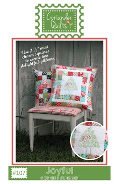 an advertisement for the joyful quilts catalog, featuring two pillows and one pillow